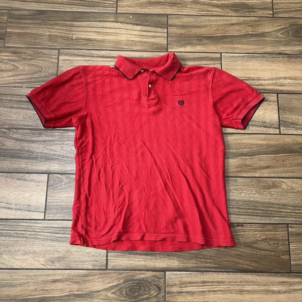 Chaps Polo Shirt Mens Medium Red Striped Short Sleeve Cotton Casual Golf